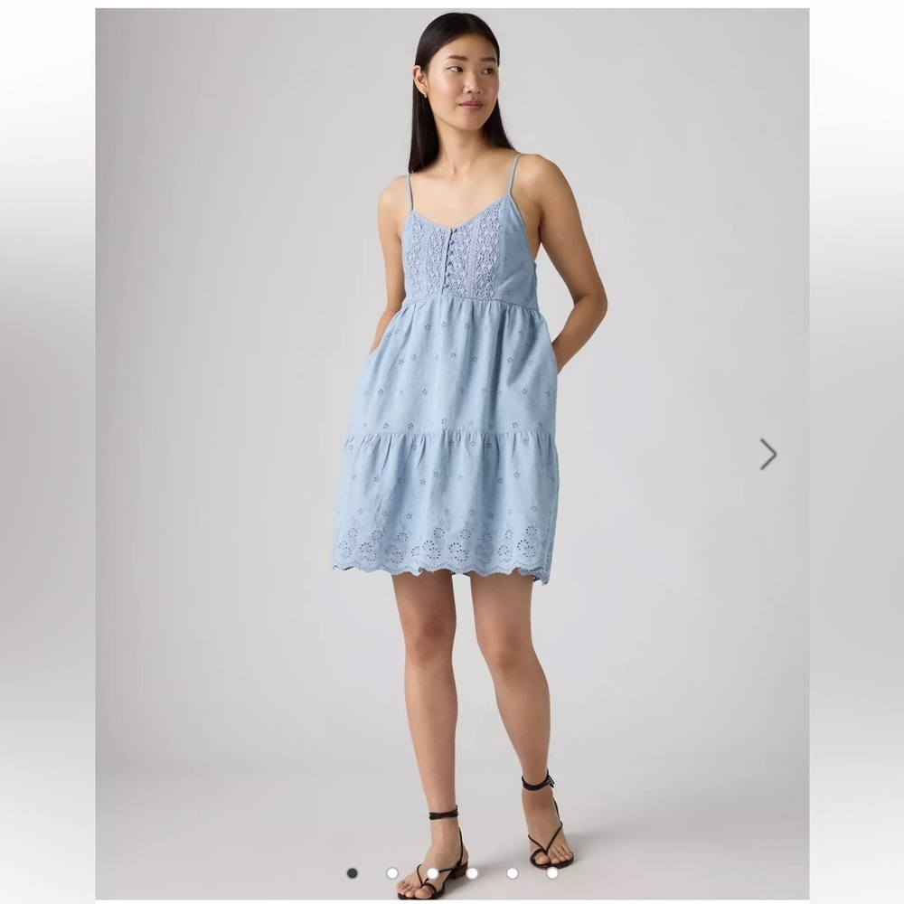 Levi's Cora Mini Dress Eyelet Babydoll Medium Wash Size Large NEW